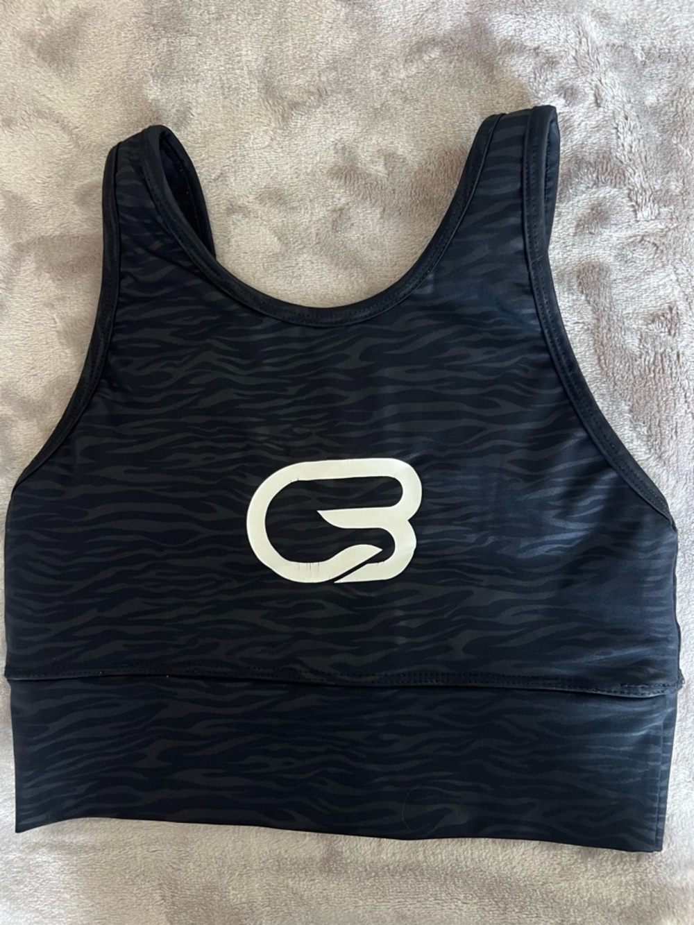 CycleBar Black Zebra-Print Sports Bra with Center White Logo
